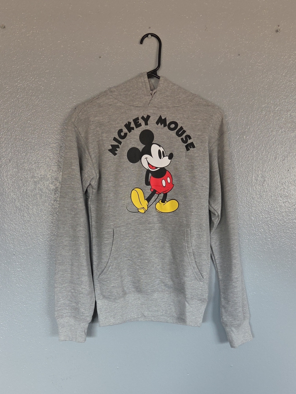 Disney Gray Mickey Mouse Graphic Hoodie with Red & Yellow Accents